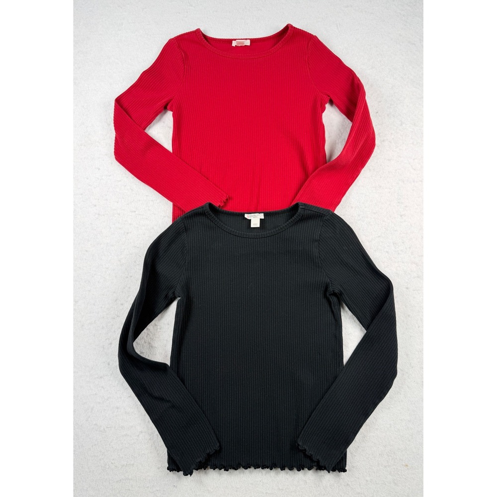 J.Crew Crewcuts Girls Lot of 2 Ribbed Long Sleeve Tops Red Black Medium 10/12